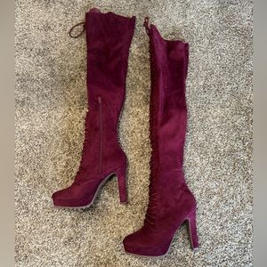 NEW! Burgundy thigh high heels Size 9